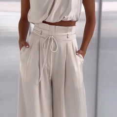 Women's Luxurious Satin Two-Piece Set | Elegant Halter Top and Wide Trousers 5