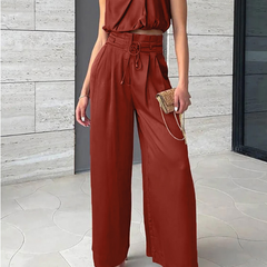 Women's Luxurious Satin Two-Piece Set | Elegant Halter Top and Wide Trousers 8