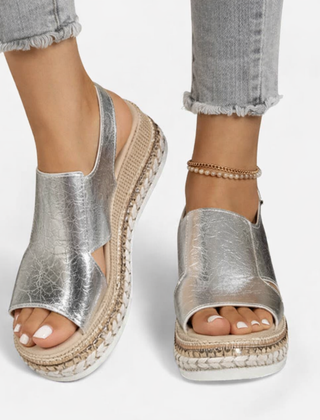 Women's Metallic Croc-Effect Wedge Sandals | Elegant Summer Footwear with Cushioned Comfort 0