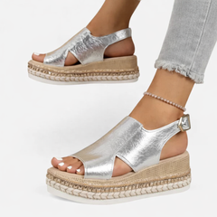 Women's Metallic Croc-Effect Wedge Sandals | Elegant Summer Footwear with Cushioned Comfort 2