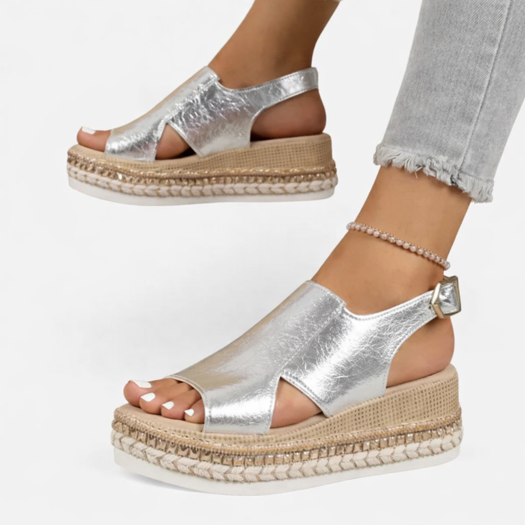 Women's Metallic Croc-Effect Wedge Sandals | Elegant Summer Footwear with Cushioned Comfort 2