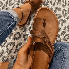 Women's Minimalist Leather Flat Sandals | Chic Comfortable Summer Footwear 0