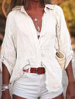 Women's Natural Linen Summer Shirt | Breathable Loose Fit Casual Blouse 0