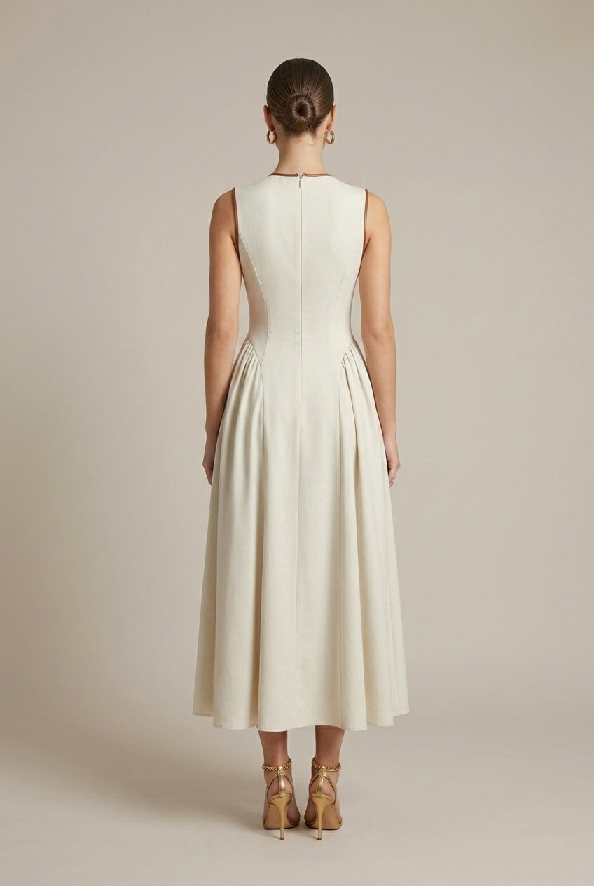 Women's Off White A-Line Maxi Dress | Elegant Bow Tie Detail Summer Formal Gown 1