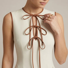 Women's Off White A-Line Maxi Dress | Elegant Bow Tie Detail Summer Formal Gown 2