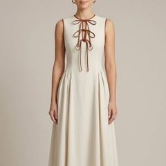 Women's Off White A-Line Maxi Dress | Elegant Bow Tie Detail Summer Formal Gown 3