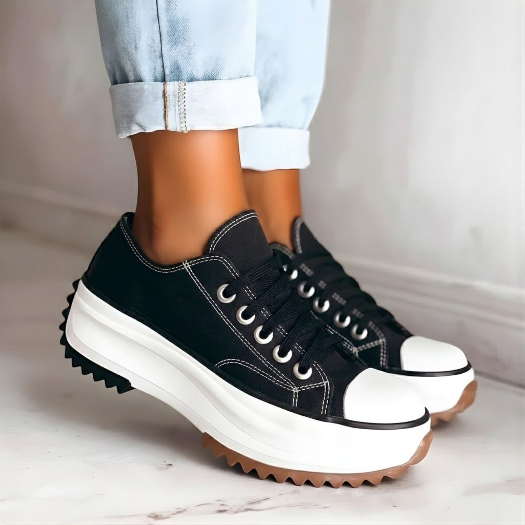 Women's Orthopedic Platform Sneakers | Stylish Lace-Up Chunky White Shoes 0