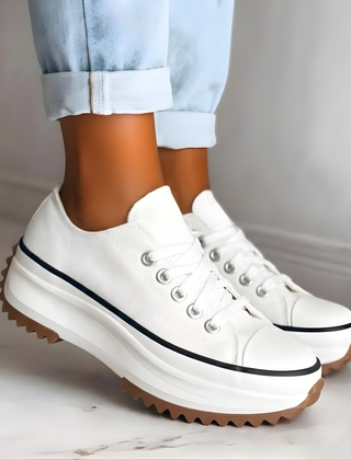 Women's Orthopedic Platform Sneakers | Stylish Lace-Up Chunky White Shoes 2