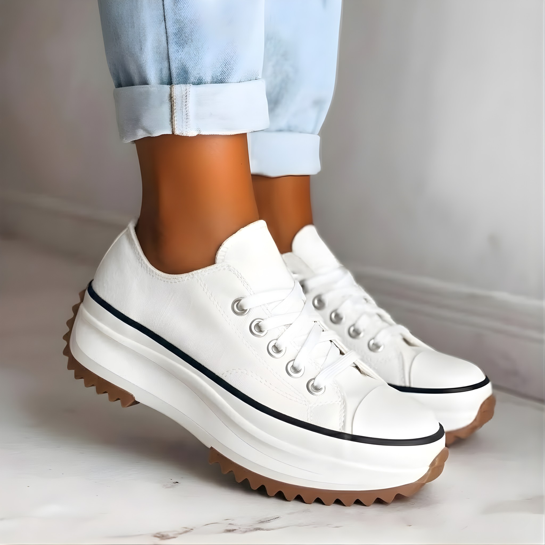 Women's Orthopedic Platform Sneakers | Stylish Lace-Up Chunky White Shoes 2