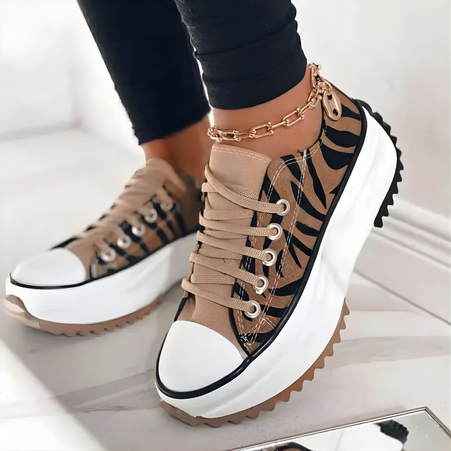 Women's Orthopedic Platform Sneakers | Stylish Lace-Up Chunky White Shoes 3