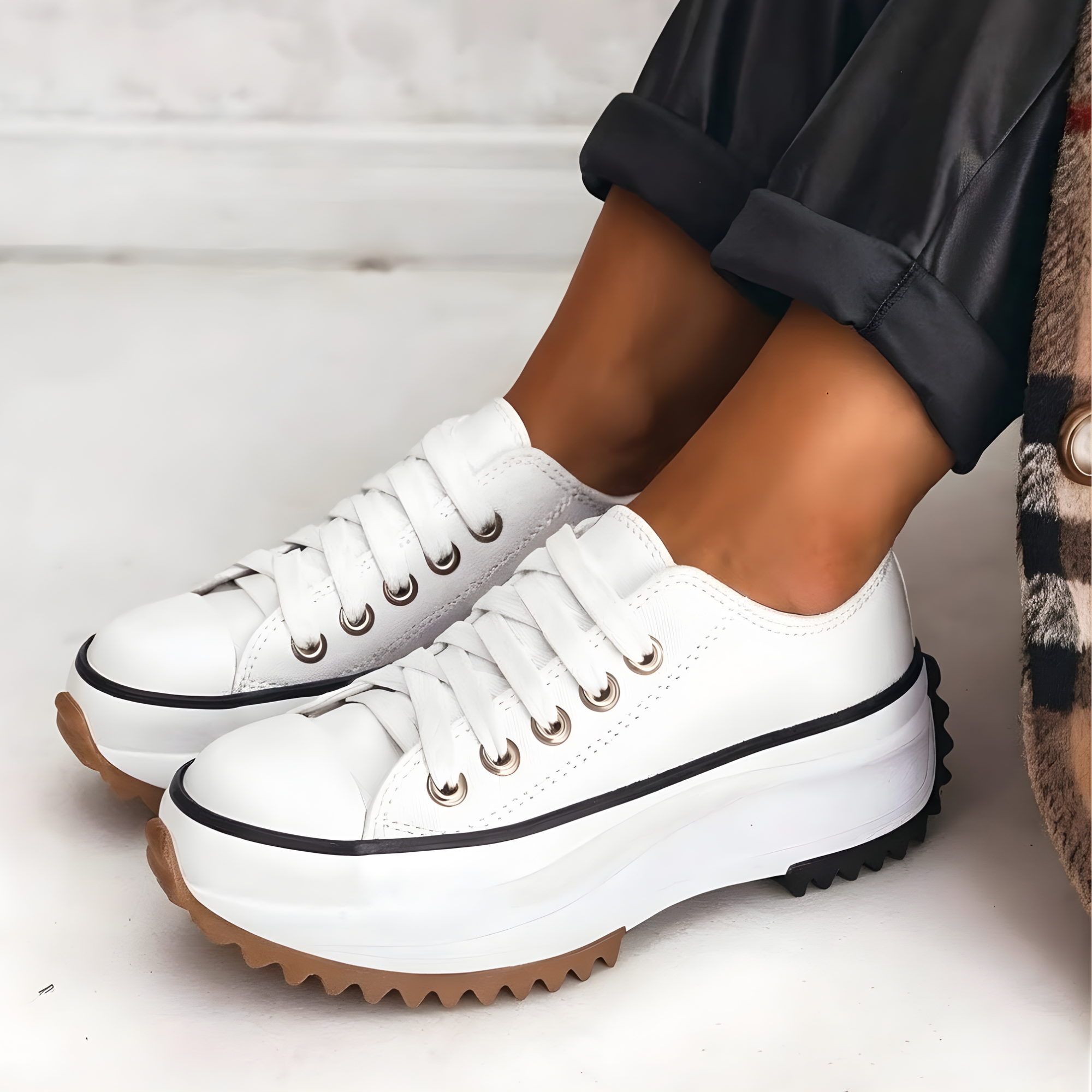 Women's Orthopedic Platform Sneakers | Stylish Lace-Up Chunky White Shoes 5