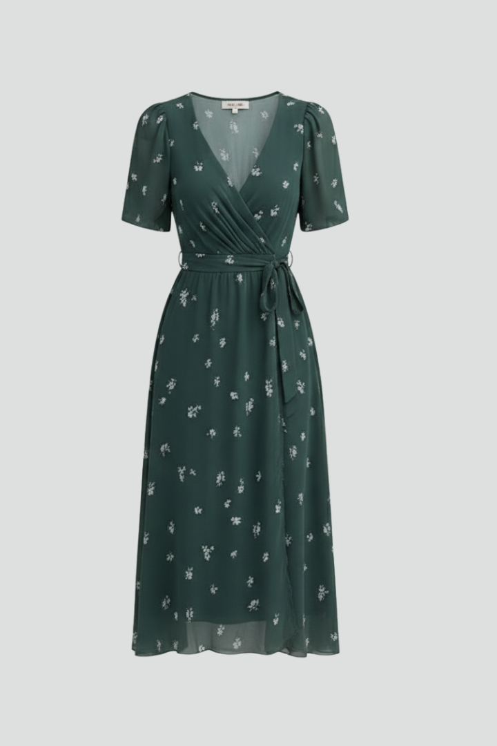 Women's Patterned V-Neck Midi Dress | Elegant Summer Cocktail Style 1