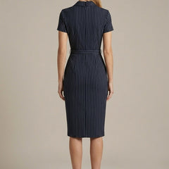 Women's Pinstripe Midi Dress | Elegant Structured Pencil Dress for Office and Events 2