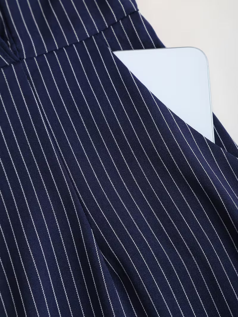 Women's Pinstripe Midi Dress | Elegant Structured Pencil Dress for Office and Events 3