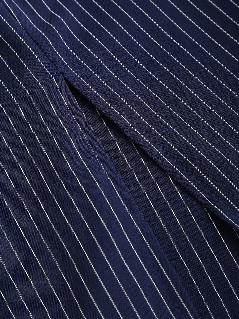 Women's Pinstripe Midi Dress | Elegant Tailored Pencil Dress with Notched Lapel 5