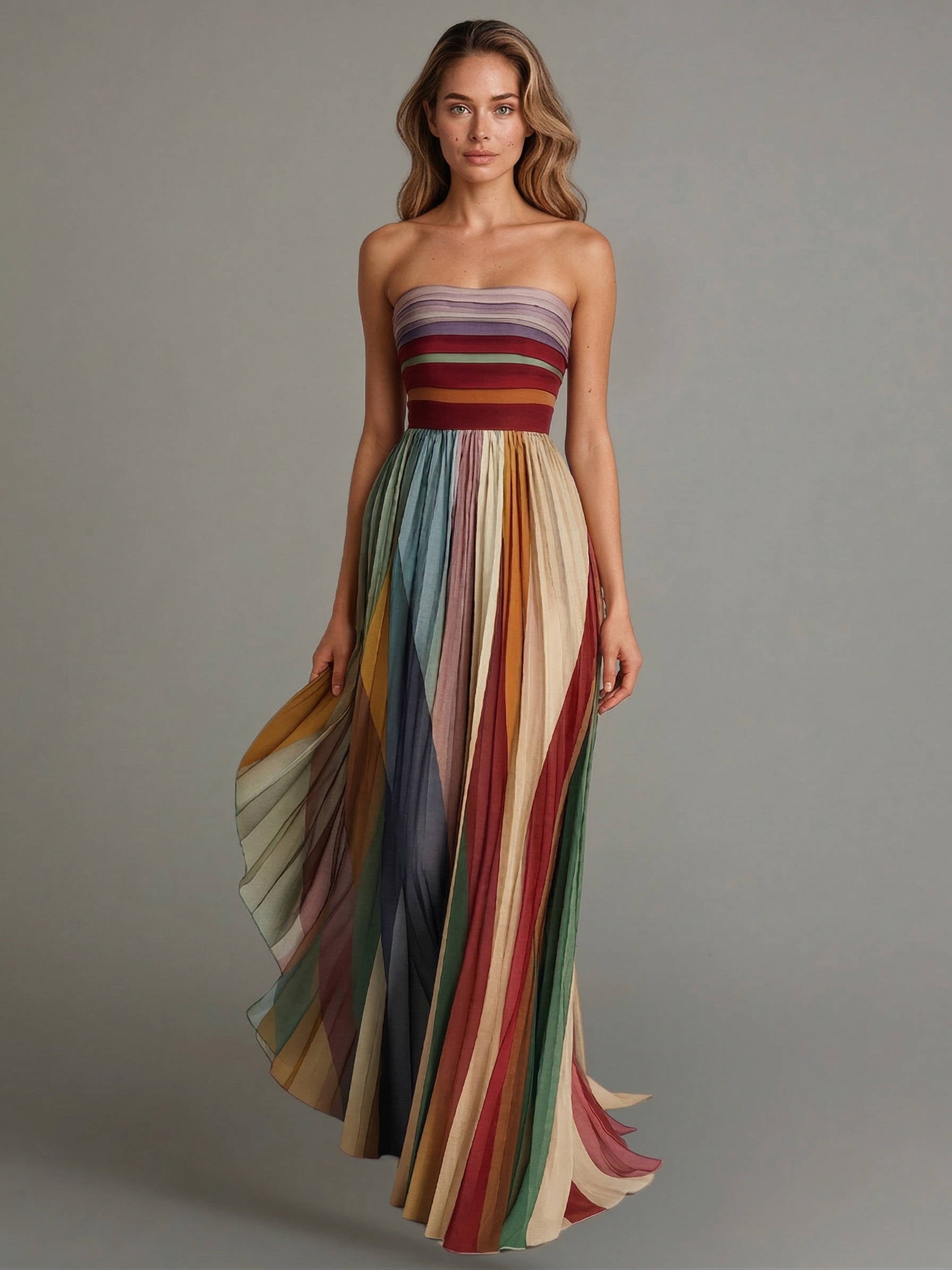 Women's Pleated Chiffon Maxi Dress | Elegant Strapless Formal Gown for Cocktail Events 0