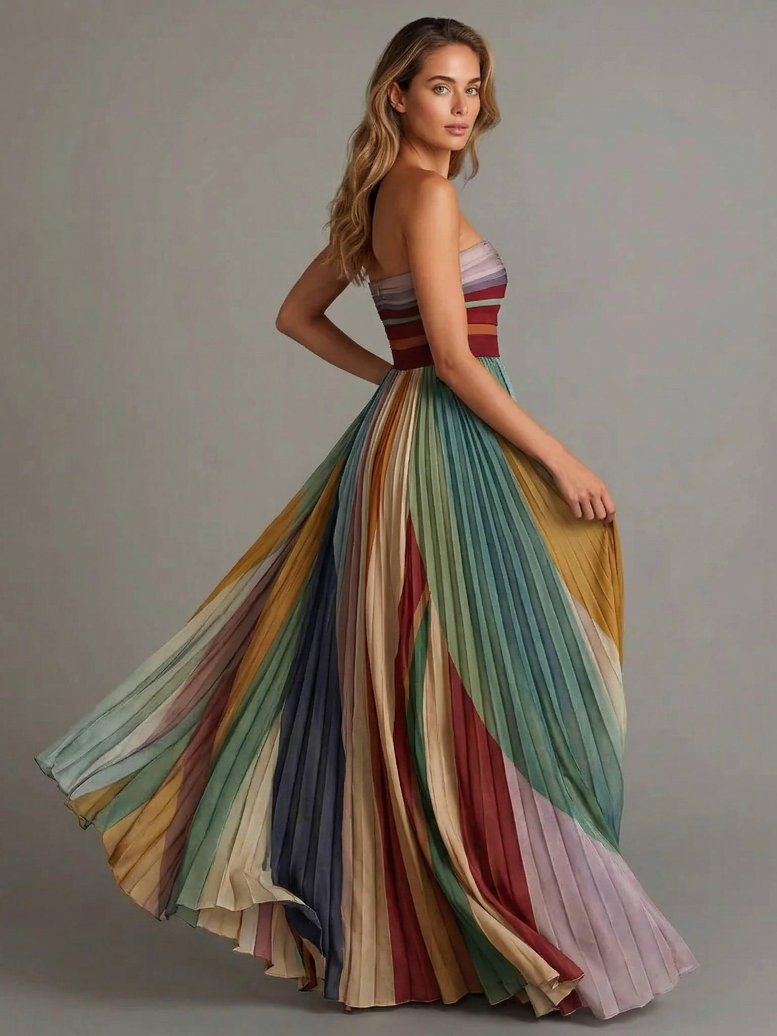 Women's Pleated Chiffon Maxi Dress | Elegant Strapless Formal Gown for Cocktail Events 2
