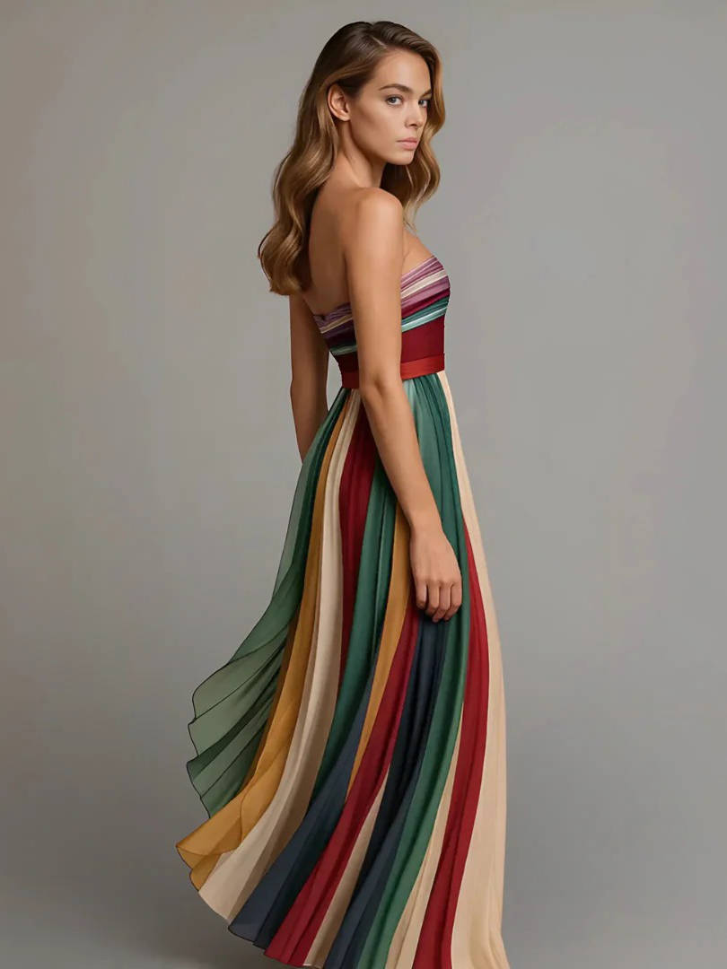 Women's Pleated Chiffon Maxi Dress | Elegant Strapless Formal Gown for Cocktail Events 3