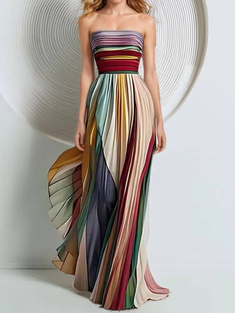 Women's Pleated Chiffon Maxi Dress | Elegant Strapless Formal Gown for Cocktail Events 4