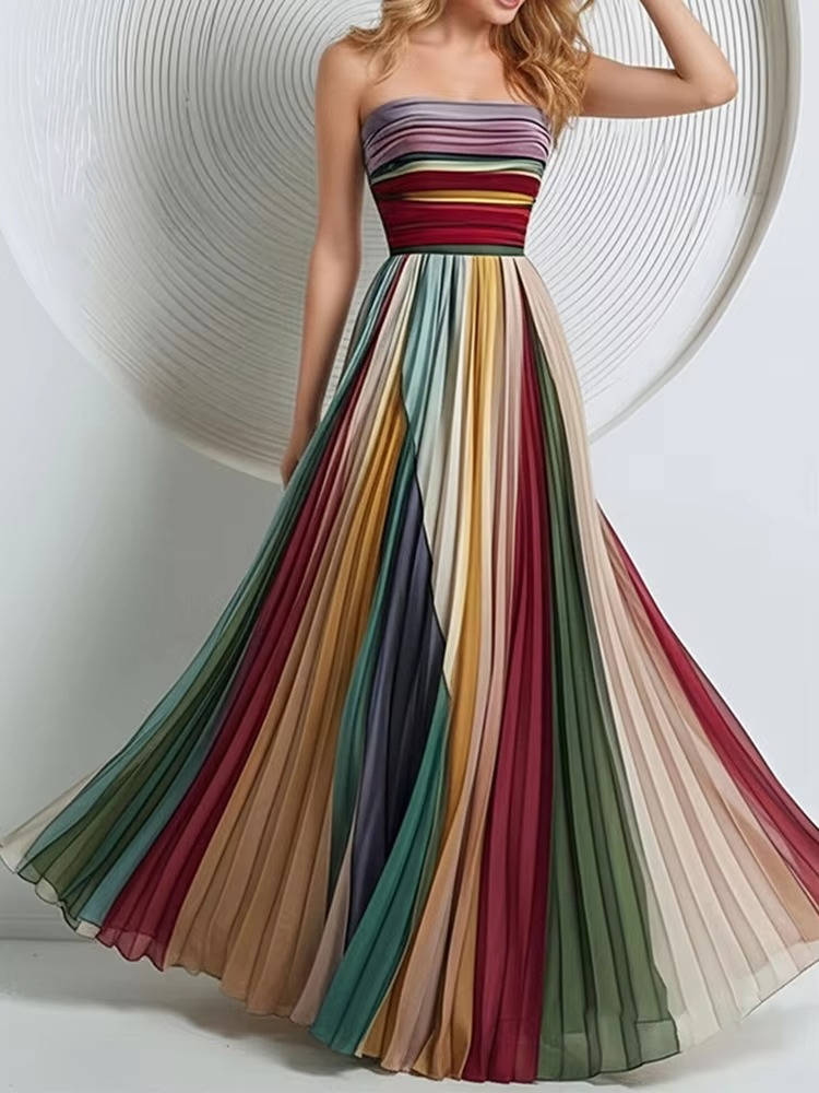Women's Pleated Chiffon Maxi Dress | Elegant Strapless Formal Gown for Cocktail Events 5