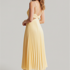 Women's Pleated Maxi Dress | Elegant Deep V-Neck Evening Gown for Special Occasions 1