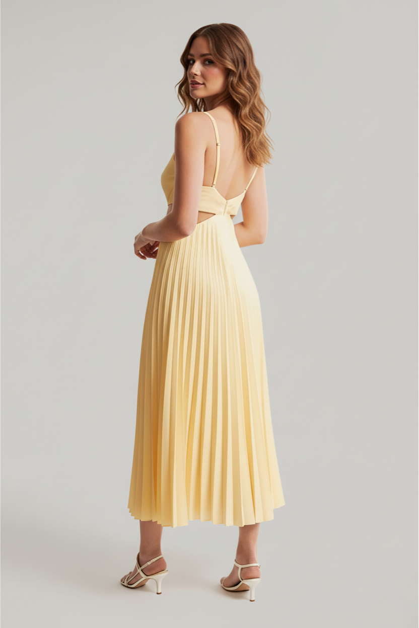Women's Pleated Maxi Dress | Elegant Deep V-Neck Evening Gown for Special Occasions 1