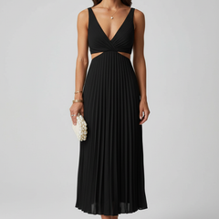 Women's Pleated Maxi Dress | Elegant Deep V-Neck Evening Gown for Special Occasions 2
