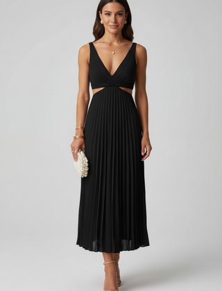 Women's Pleated Maxi Dress | Elegant Deep V-Neck Evening Gown for Special Occasions 2