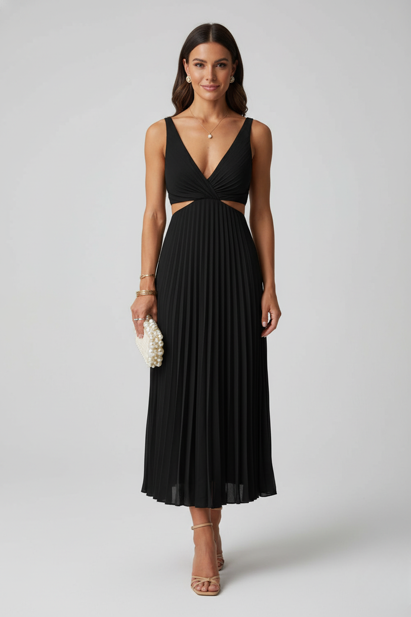 Women's Pleated Maxi Dress | Elegant Deep V-Neck Evening Gown for Special Occasions 2