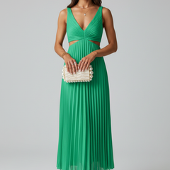 Women's Pleated Maxi Dress | Elegant Deep V-Neck Evening Gown for Special Occasions 3