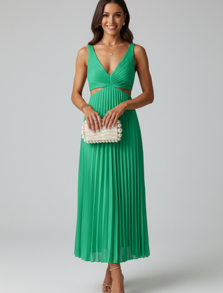 Women's Pleated Maxi Dress | Elegant Deep V-Neck Evening Gown for Special Occasions 3