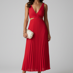 Women's Pleated Maxi Dress | Elegant Deep V-Neck Evening Gown for Special Occasions 4