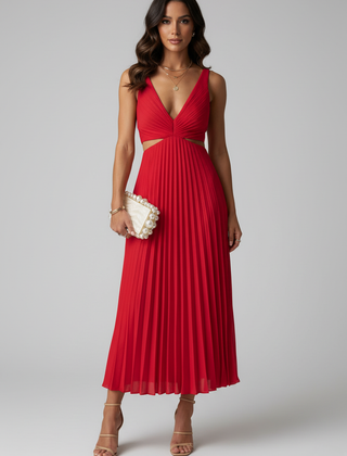 Women's Pleated Maxi Dress | Elegant Deep V-Neck Evening Gown for Special Occasions 4