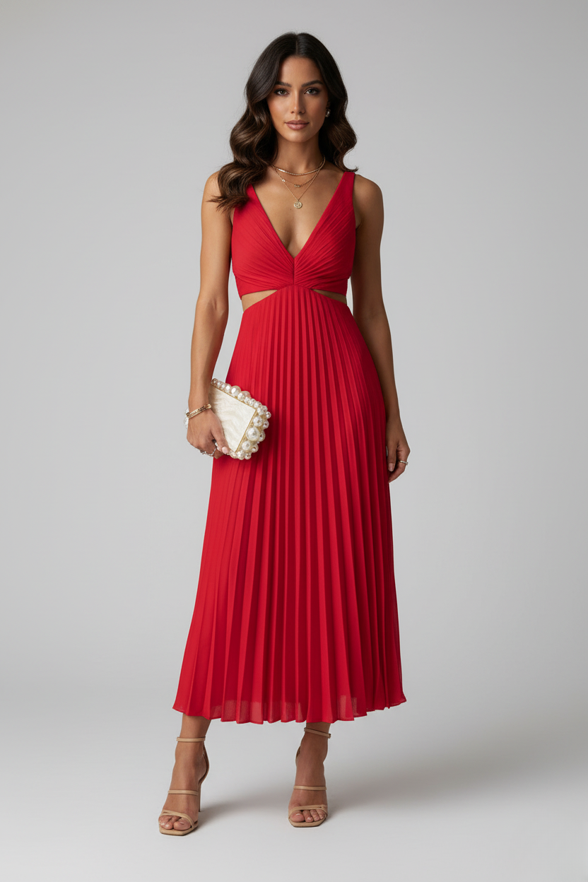 Women's Pleated Maxi Dress | Elegant Deep V-Neck Evening Gown for Special Occasions 4