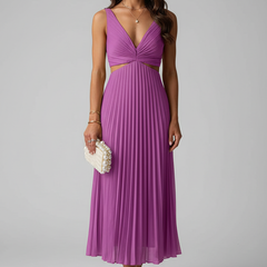 Women's Pleated Maxi Dress | Elegant Deep V-Neck Evening Gown for Special Occasions 5