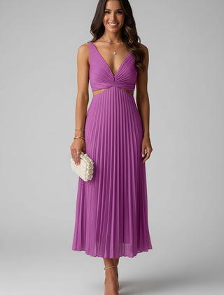 Women's Pleated Maxi Dress | Elegant Deep V-Neck Evening Gown for Special Occasions 5