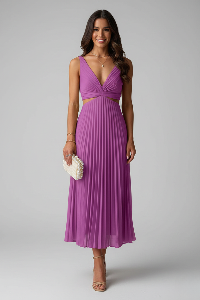 Women's Pleated Maxi Dress | Elegant Deep V-Neck Evening Gown for Special Occasions 5