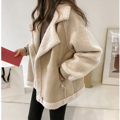 Women's Plush Shearling Jacket | Oversized Autumn Winter Coat with Chic Asymmetric Design 0