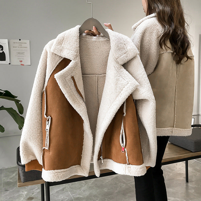 Women's Plush Shearling Jacket | Oversized Autumn Winter Coat with Chic Asymmetric Design 1