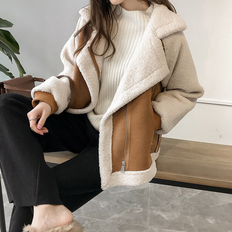 Women's Plush Shearling Jacket | Oversized Autumn Winter Coat with Chic Asymmetric Design 2