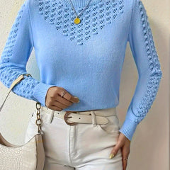 Women's Pointelle Knit Sweater | Elegant Fitted Crew Neck Top | Timeless Lightweight Style 4