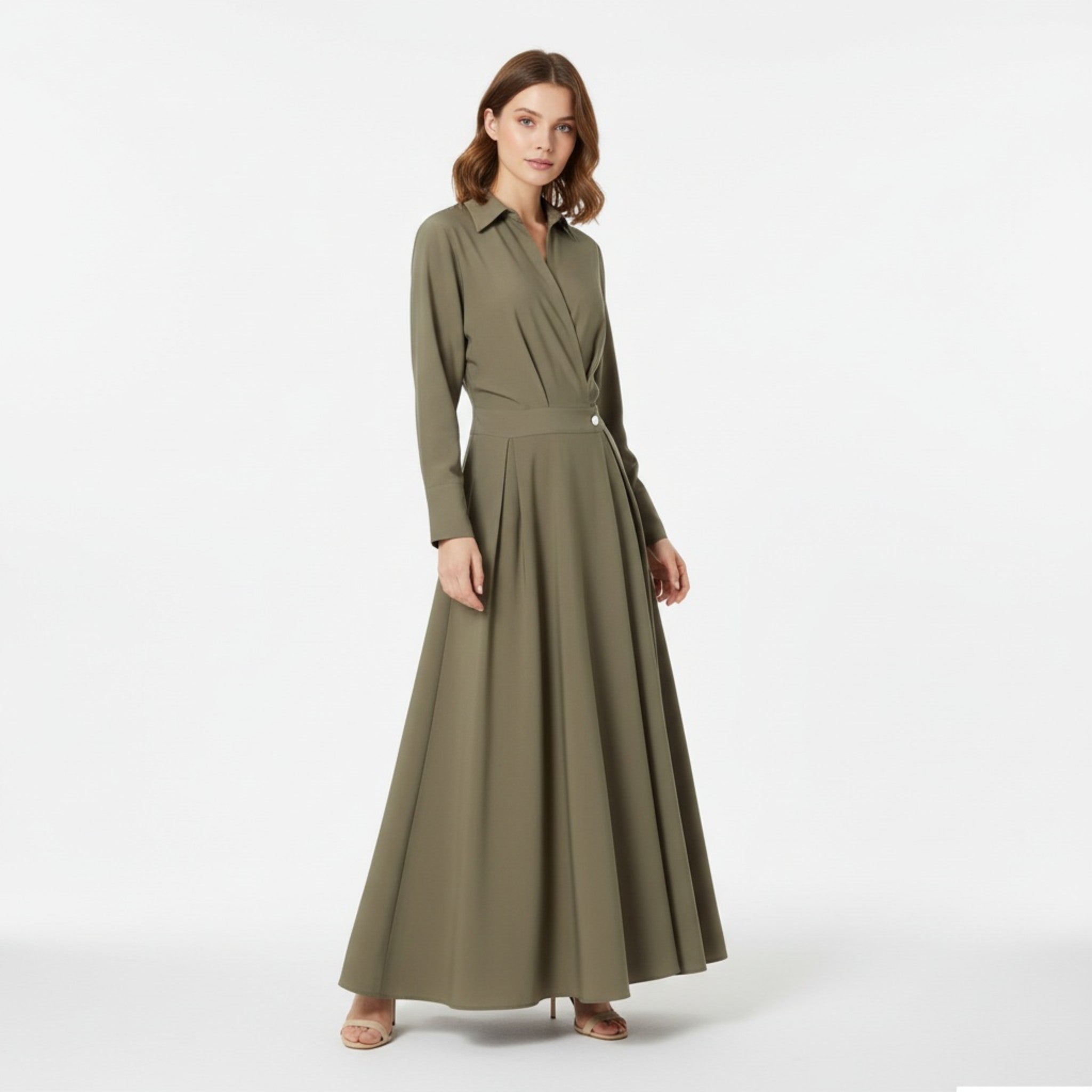 Women's Premium Cotton-Blend Shirt-Dress | Elegant Short Sleeve Spring Dress 3