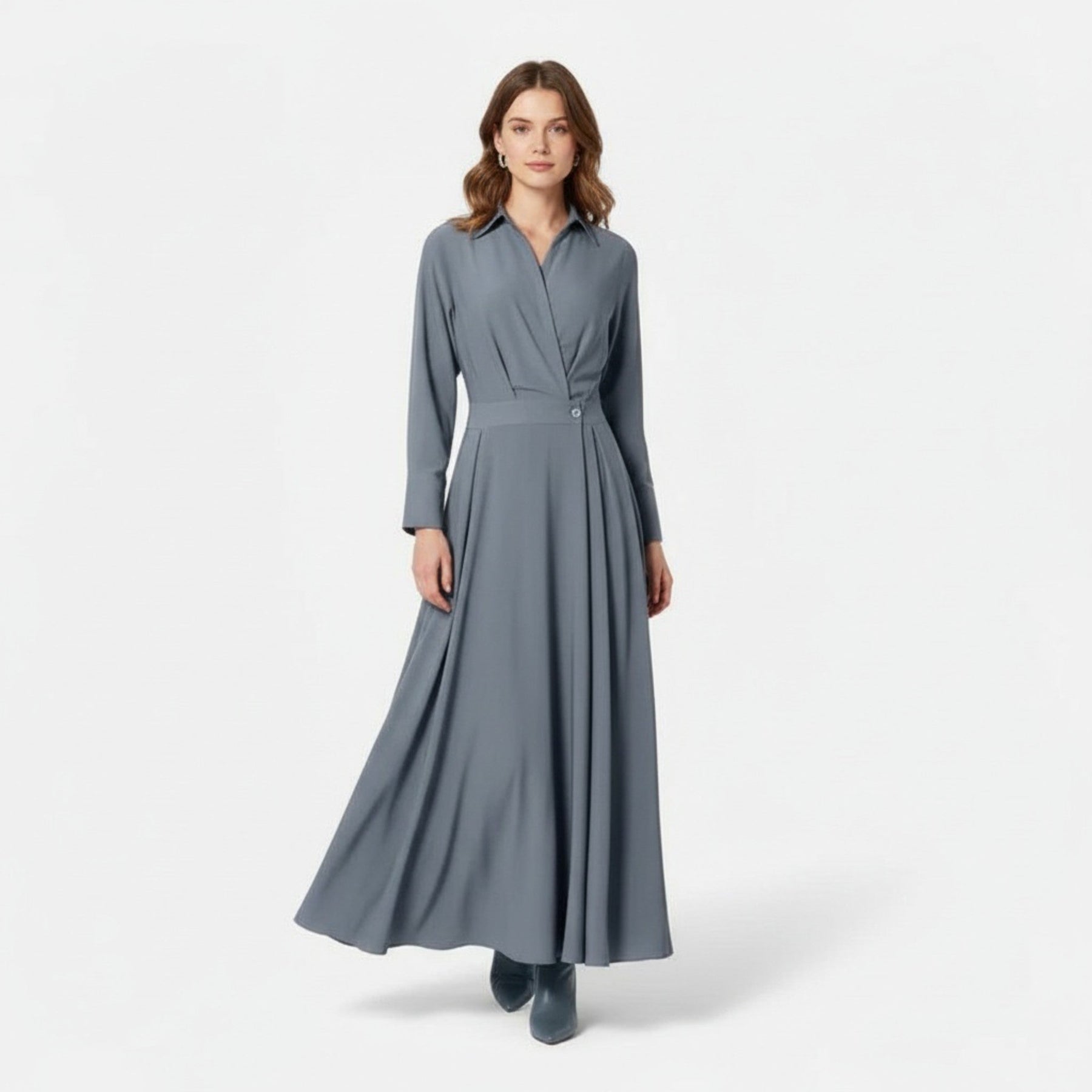 Women's Premium Cotton-Blend Shirt-Dress | Elegant Short Sleeve Spring Dress 6
