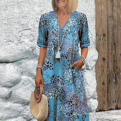 Women's Printed Midi Dress | Flattering V-Neck A-Line Style 1
