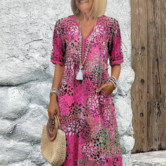 Women's Printed Midi Dress | Flattering V-Neck A-Line Style 2