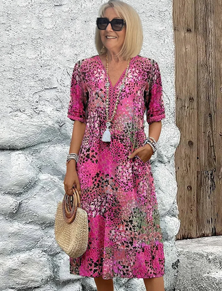 Women's Printed Midi Dress | Flattering V-Neck A-Line Style 2