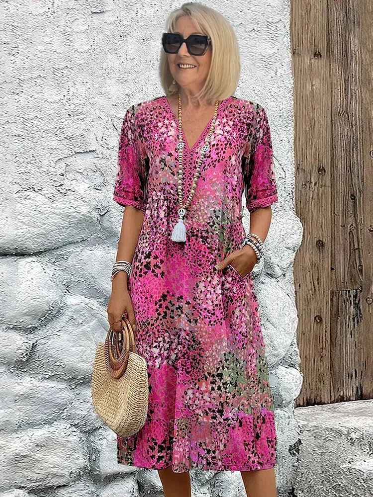 Women's Printed Midi Dress | Flattering V-Neck A-Line Style 2