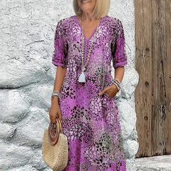 Women's Printed Midi Dress | Flattering V-Neck A-Line Style 3