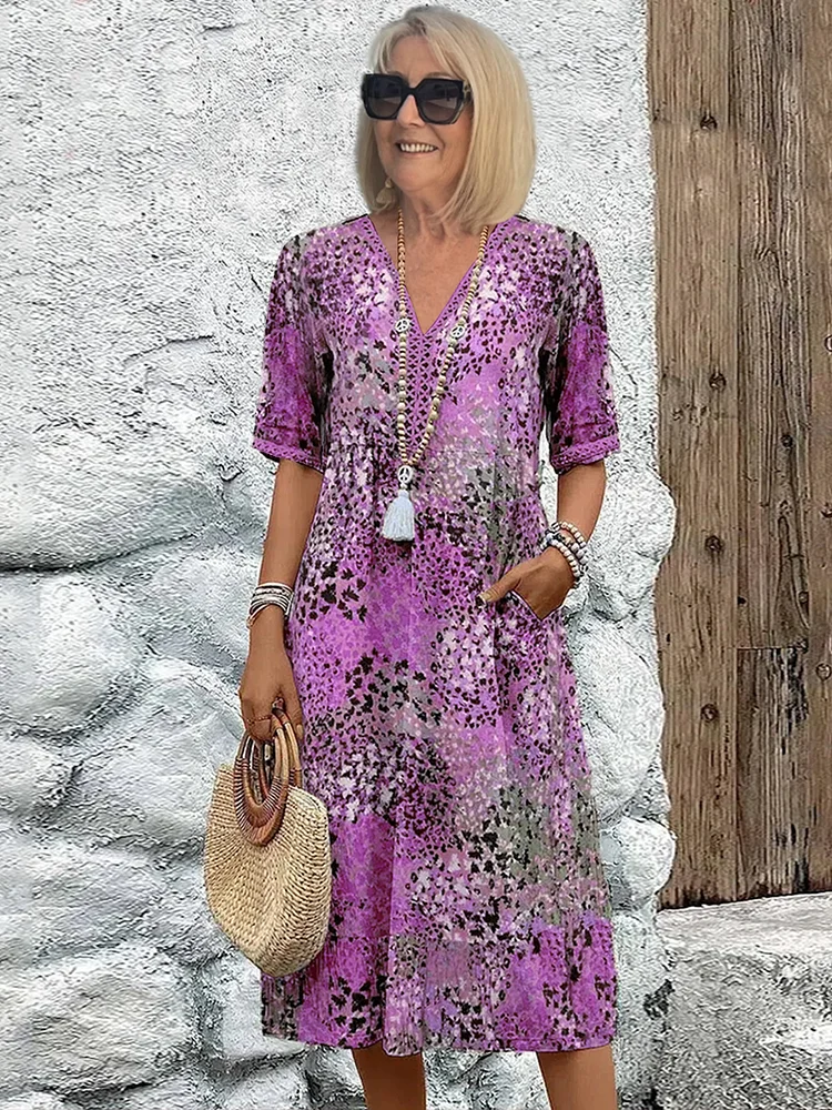 Women's Printed Midi Dress | Flattering V-Neck A-Line Style 3