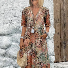 Women's Printed Midi Dress | Flattering V-Neck A-Line Style 4